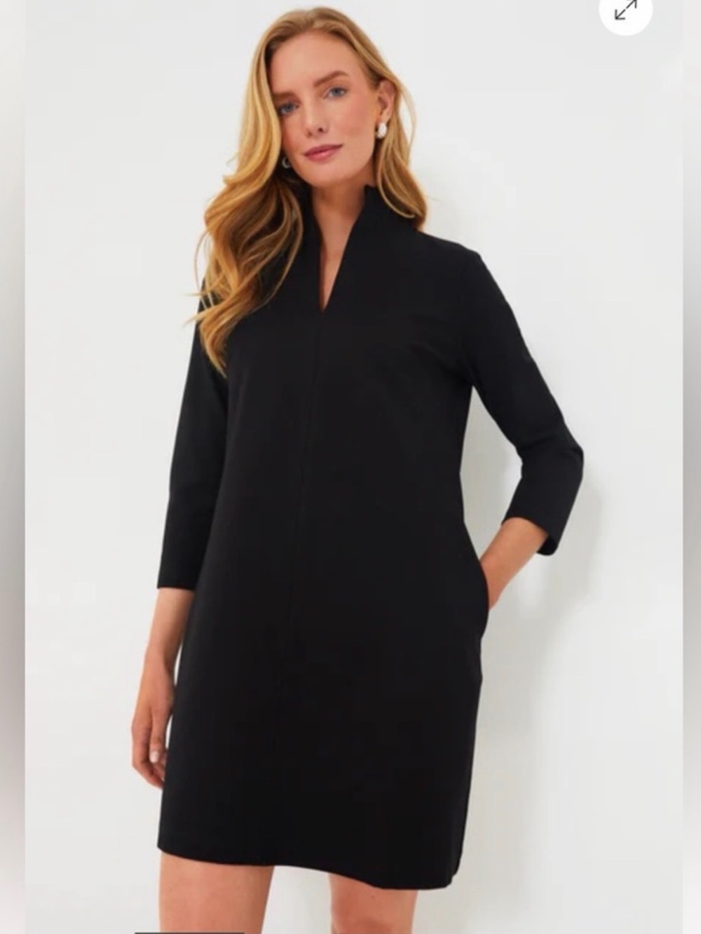 Tuckernuck Black Ponte Clifton Dress M Shift Mini 3/4 Sleeve Quiet Luxury